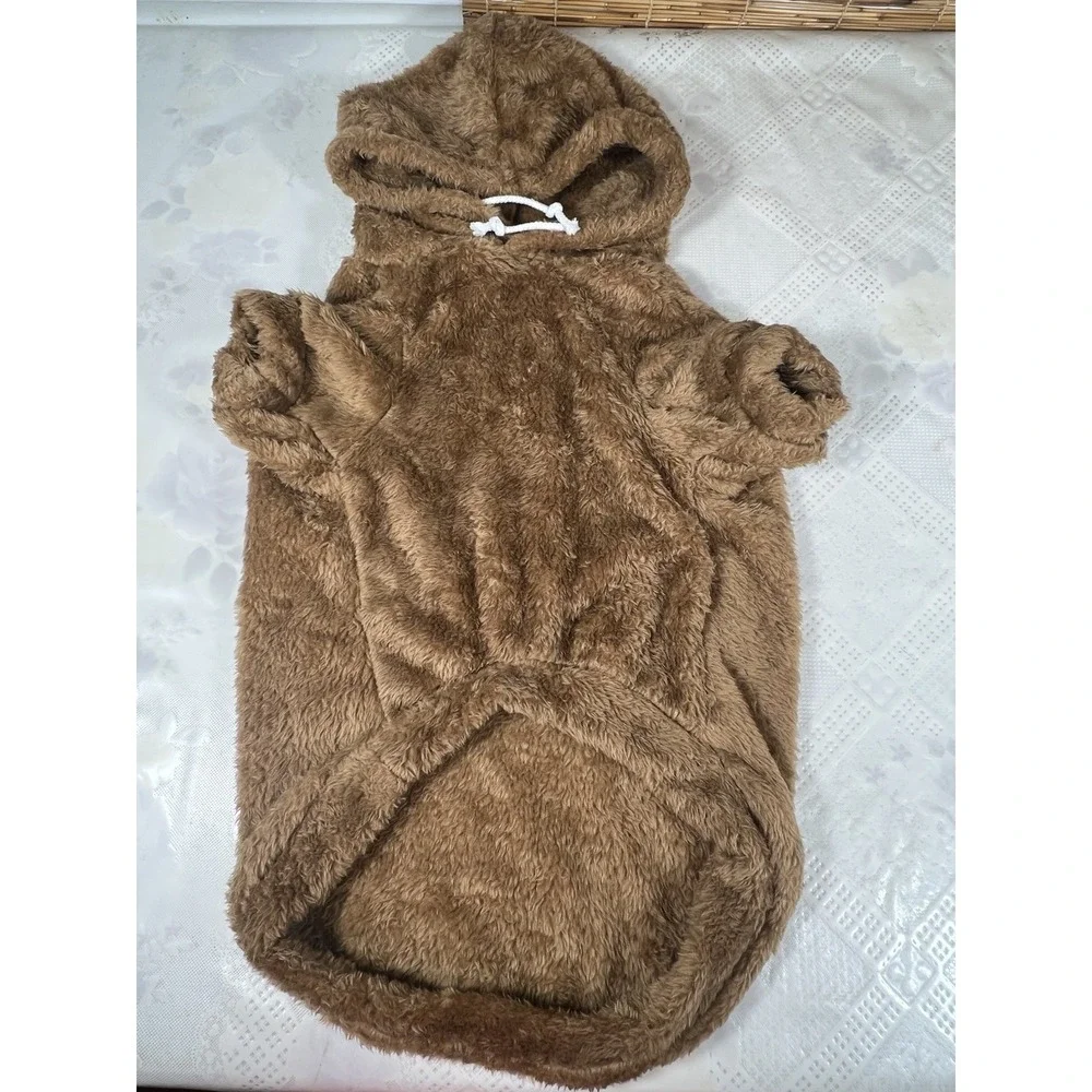 Cozy Brown Dog  Sweater Warm Size L With Hat